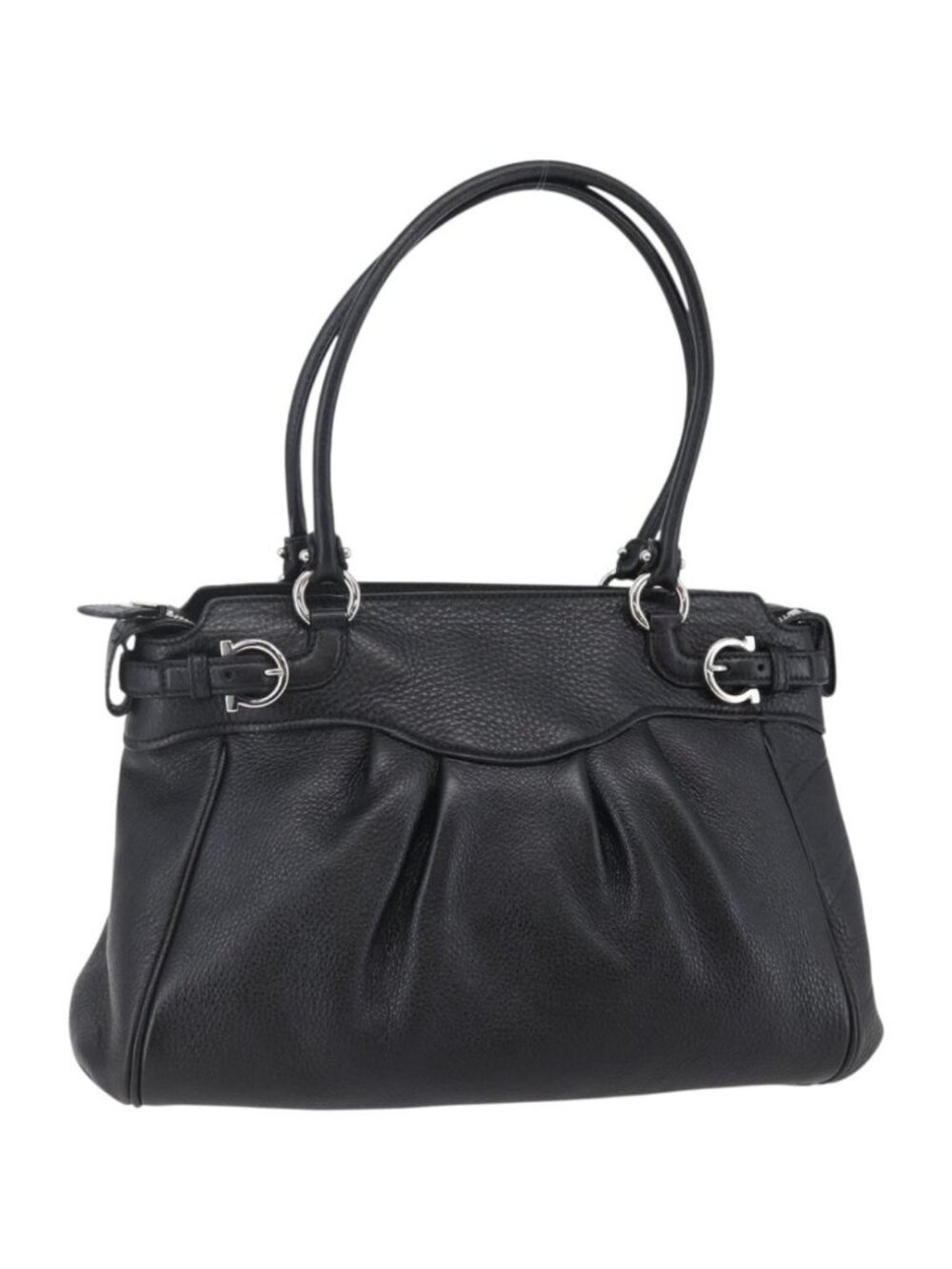 Salvatore Ferragamo Gancini Tote Bag Leather Black Silver